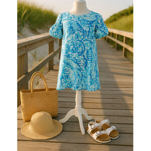 Lilly Pulitzer Girls Mini Linden Dress | XL 12-14 | Bennet Blue Shell Print